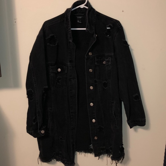Streetwear Society Demin Black Distressed Jacket - Picture 1 of 3